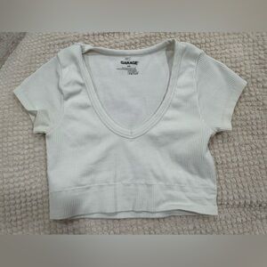 Garage Cream Ribbed Deep V Crop Top